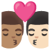 👨🏽‍❤️‍💋‍👨🏻 kiss: man, man, medium skin tone, light skin tone display on Google